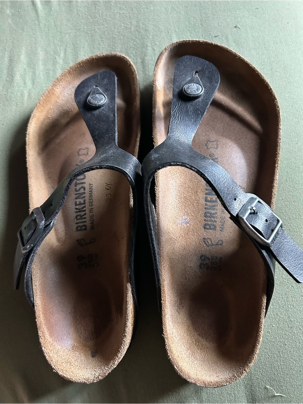 Birkenstock Women’s Black Leather Thong Sandals with Buckle